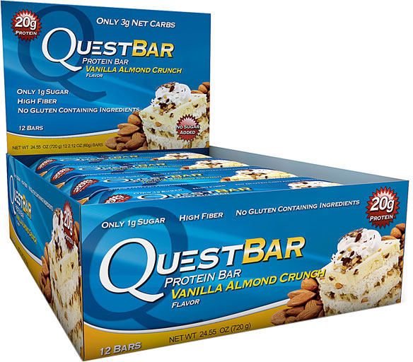 QuestBar Vanilla Almond Crunch Low Carb Protein Bar 12 2.12 oz Bars